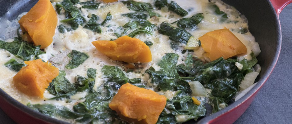 Frittata with spinach and pumpkin