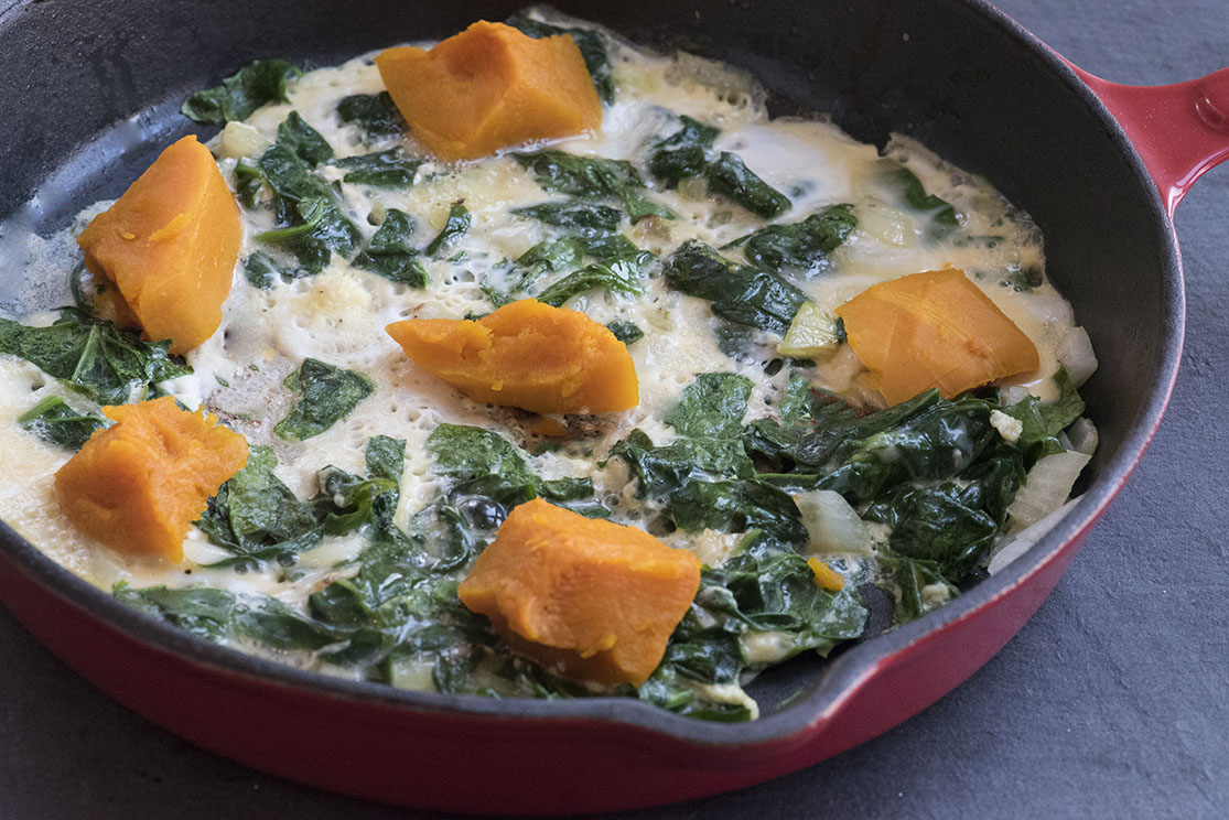 Frittata with spinach and pumpkin