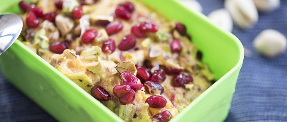 milk dessert with pumpkin and pomegranate