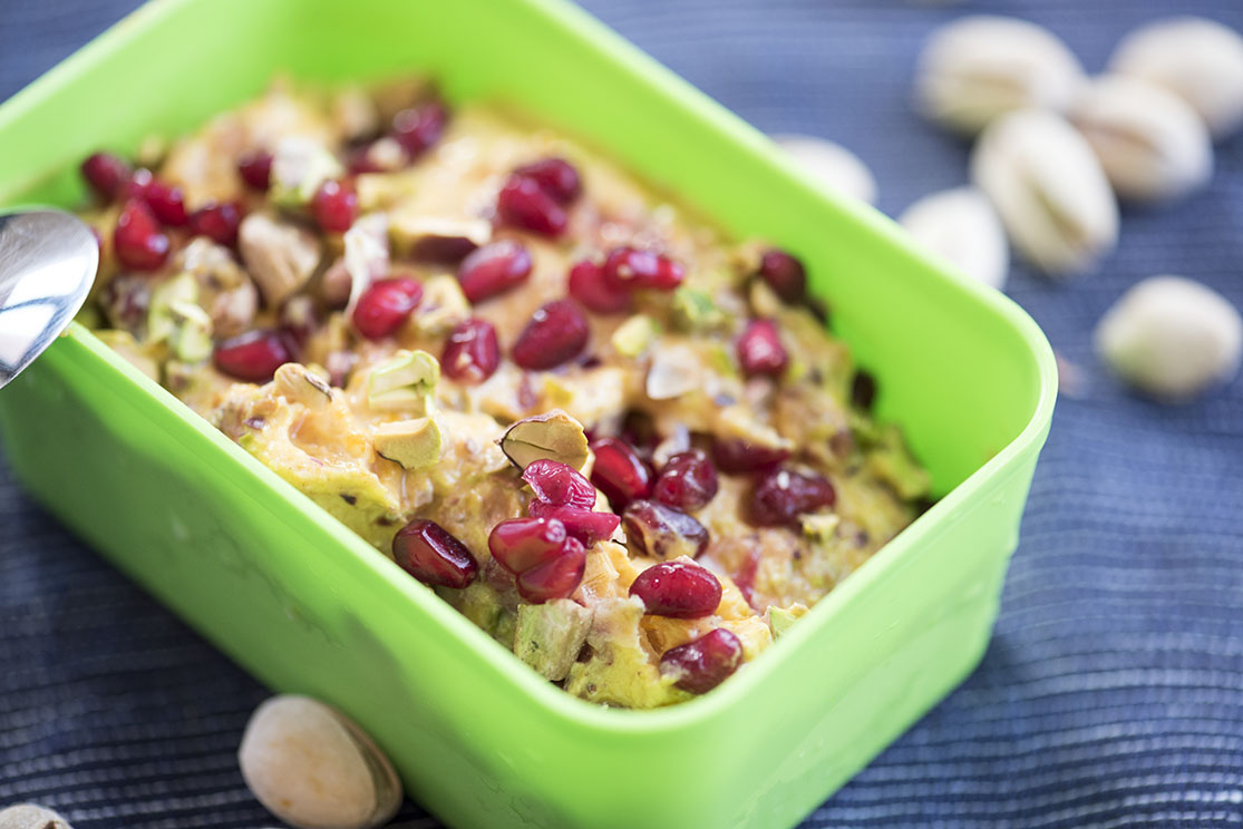 milk dessert with pumpkin and pomegranate