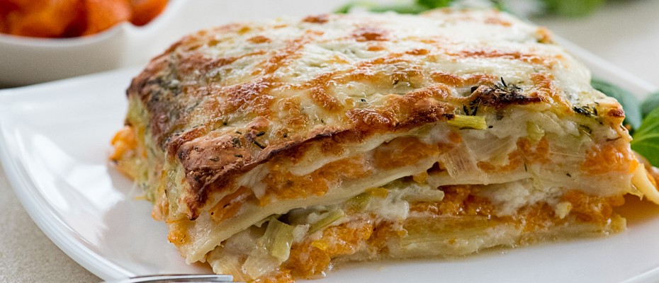 Pumpkin and leek lasagna