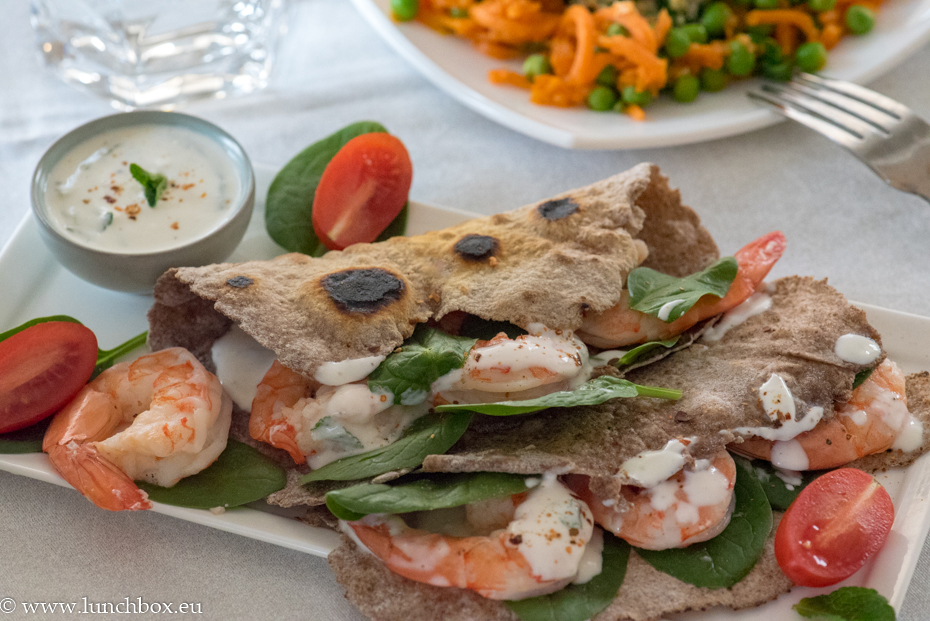 Lemon-dill- shrimp tortillas with light sauce