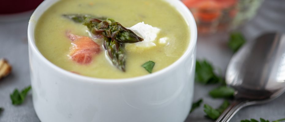 Asparagus Soup With Truffles and Salmon