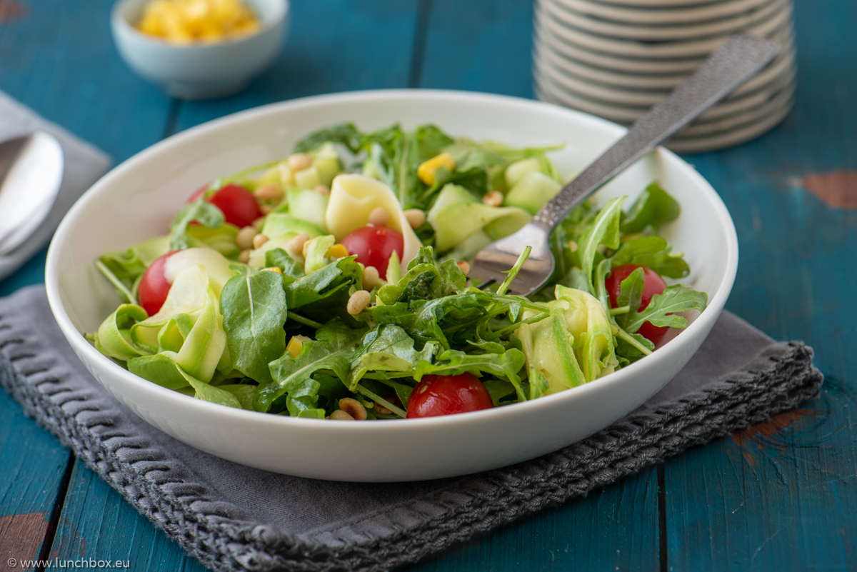 Roasted garlic zucchini tagliatelle salad