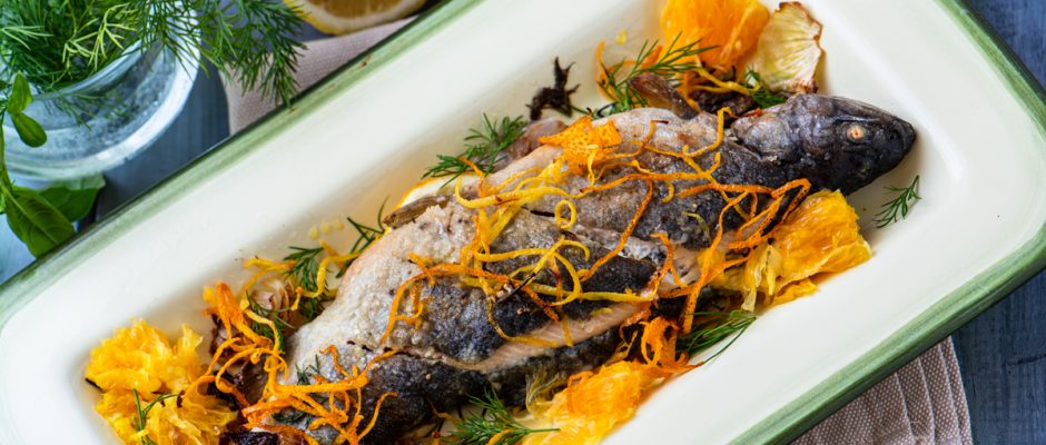 See bass with citrus fruit