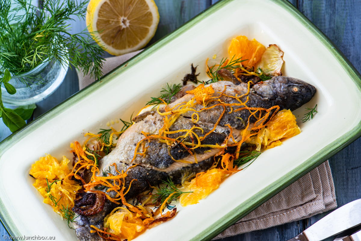 See bass with citrus fruit