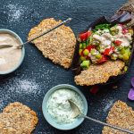 Stuffed eggplant with summer vegetables and tahini