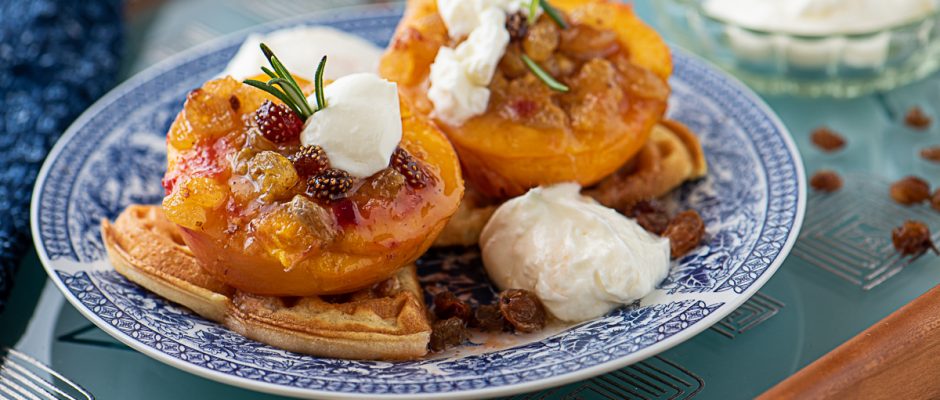 Raisin-Stuffed Peaches with Amaretto