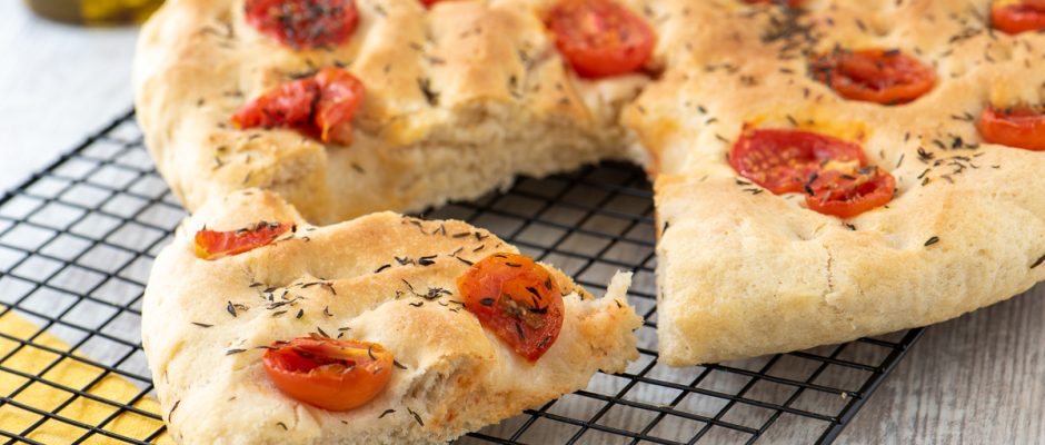 Puglian Focaccia Bread with cherry tomatoes