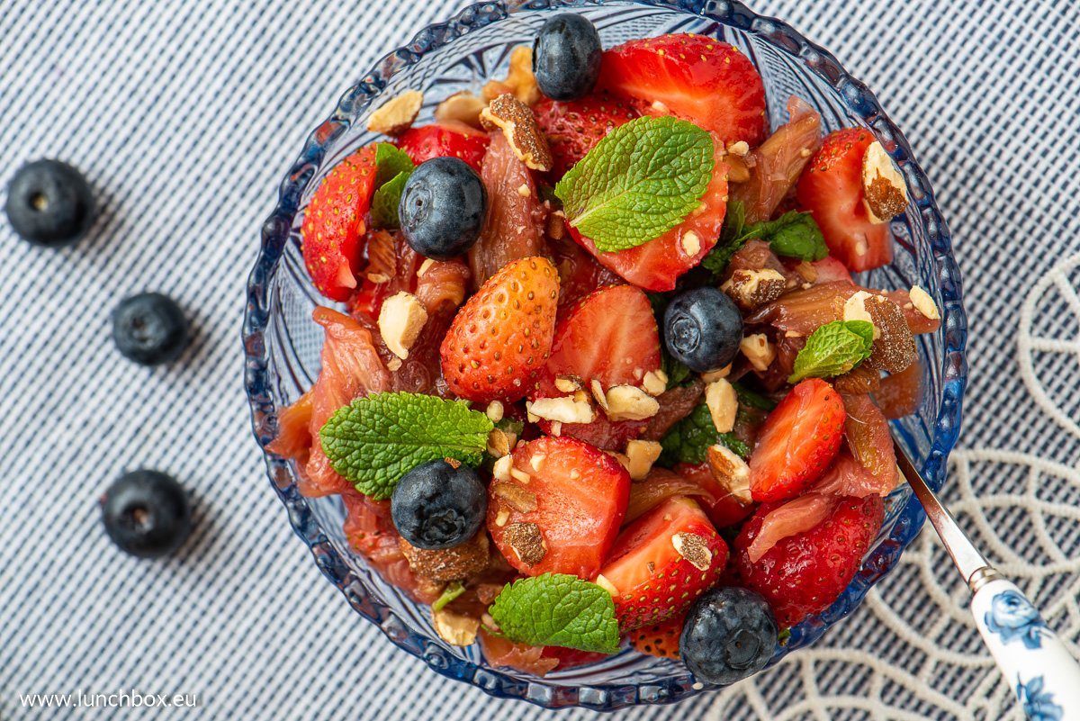Rhubarb Salad with Strawberries, Mint and Almonds
