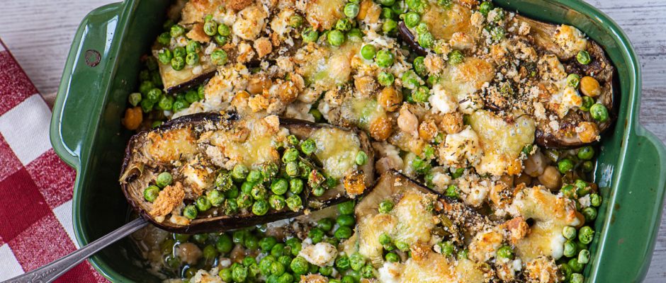 Cheesy and Spicy Eggplant with Chickspeas