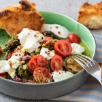 Burrata salad with hot and cold vegetables