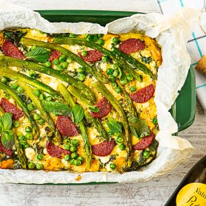 Frittata with kale, chicken, and asparagus