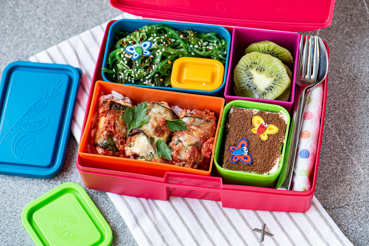Lunchbox Coral Eggplant rolls