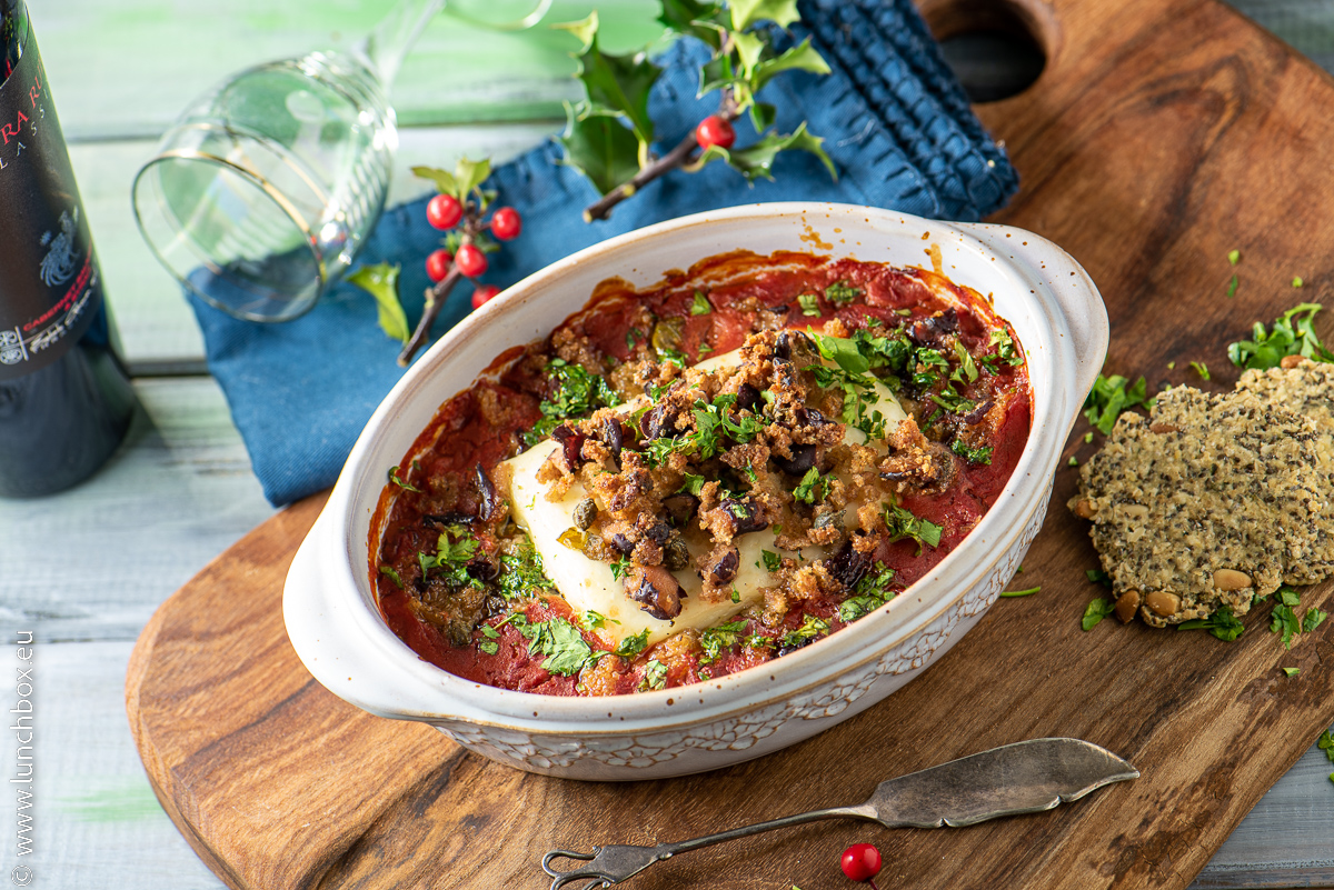 Oven baked halloumi with capers