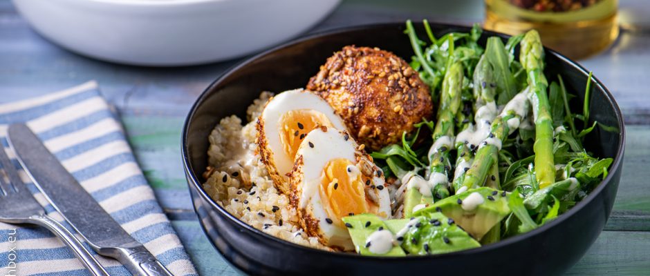 Light lunch with duka eggs and quinoa